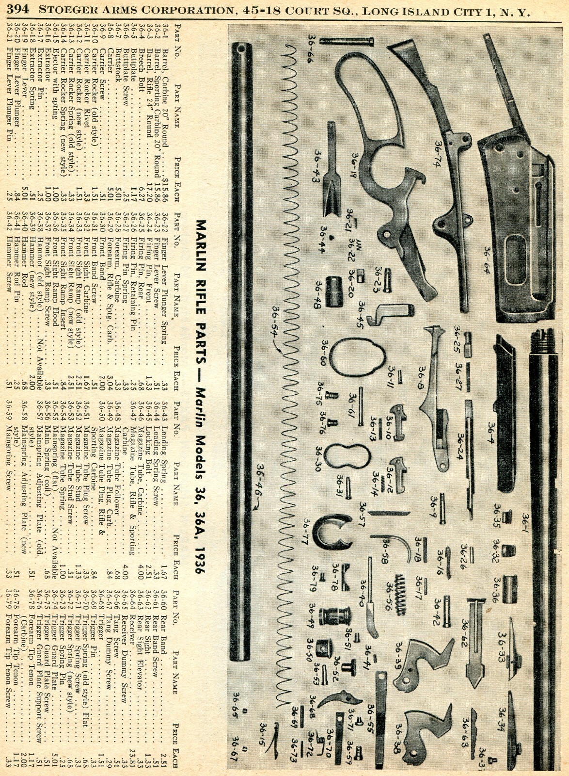 1955 Print Ad of Marlin Model 36 36A 1936 Rifle Parts List