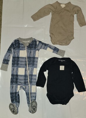 Set Of 3 Baby Oufits, 1 Sleeper and 2 Jumpsuits, Burts Bee & August River, 3-6M