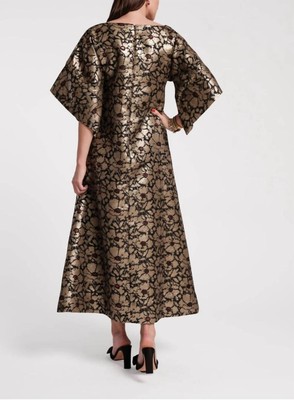 Pre-owned Frances Valentine Spinnaker Jacquard Maxi Dress In Black/gold/red - Size L