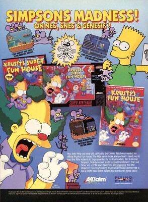 Krusty's Super Fun House SNES Genesis NES Promo Ad Art Print Poster The Simpsons