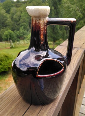 Vintage Brown Drip Handled Pitcher With Holes 8 1/2
