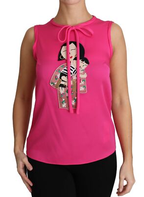 Pre-owned Dolce & Gabbana Blouse Pink Family Silk Tank Top Shirt Mama It44/us10/l $1100