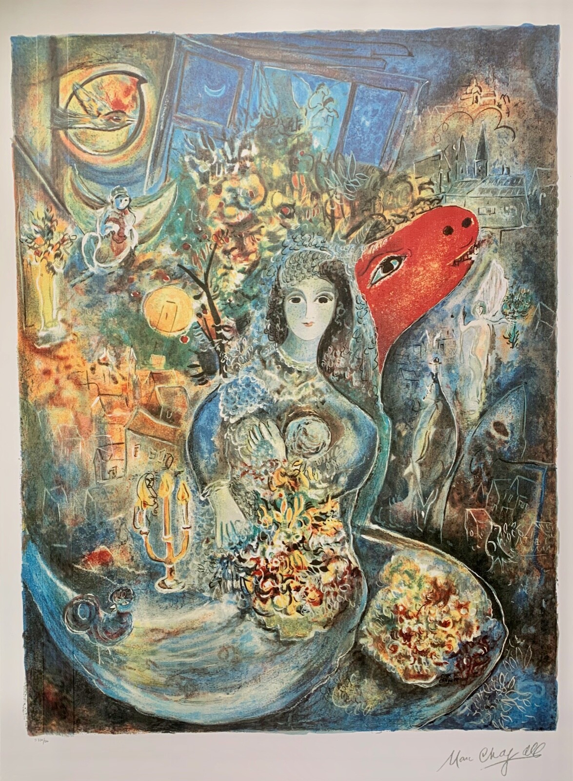 Marc Chagall BELLA Limited Edition Facsimile Signed Lithograph Art 34" x 23"