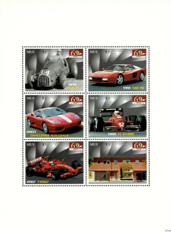 Niue 2007 - Sports Cars Ferrari 60th Anniversary - Sheet of 6 - Scott 840 - MNH