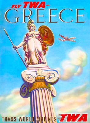 greece greek statue europe european vintage travel advertisement