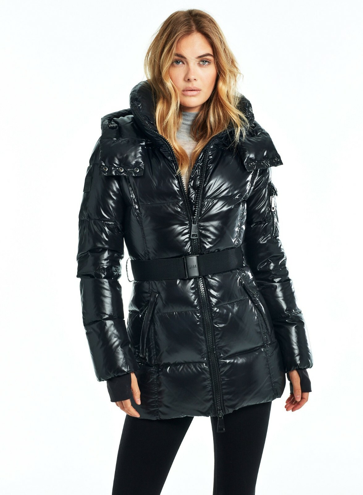 Pre-owned Sam . Ny Soho Wind & Water Resistant Goose Down Coat Jet Black Size S