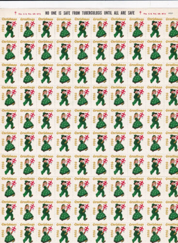 1956 - CHRISTMAS SEALS - SHEET OF ONE HUNDRED (100) - SHIPS FROM CT USA - LOOK!