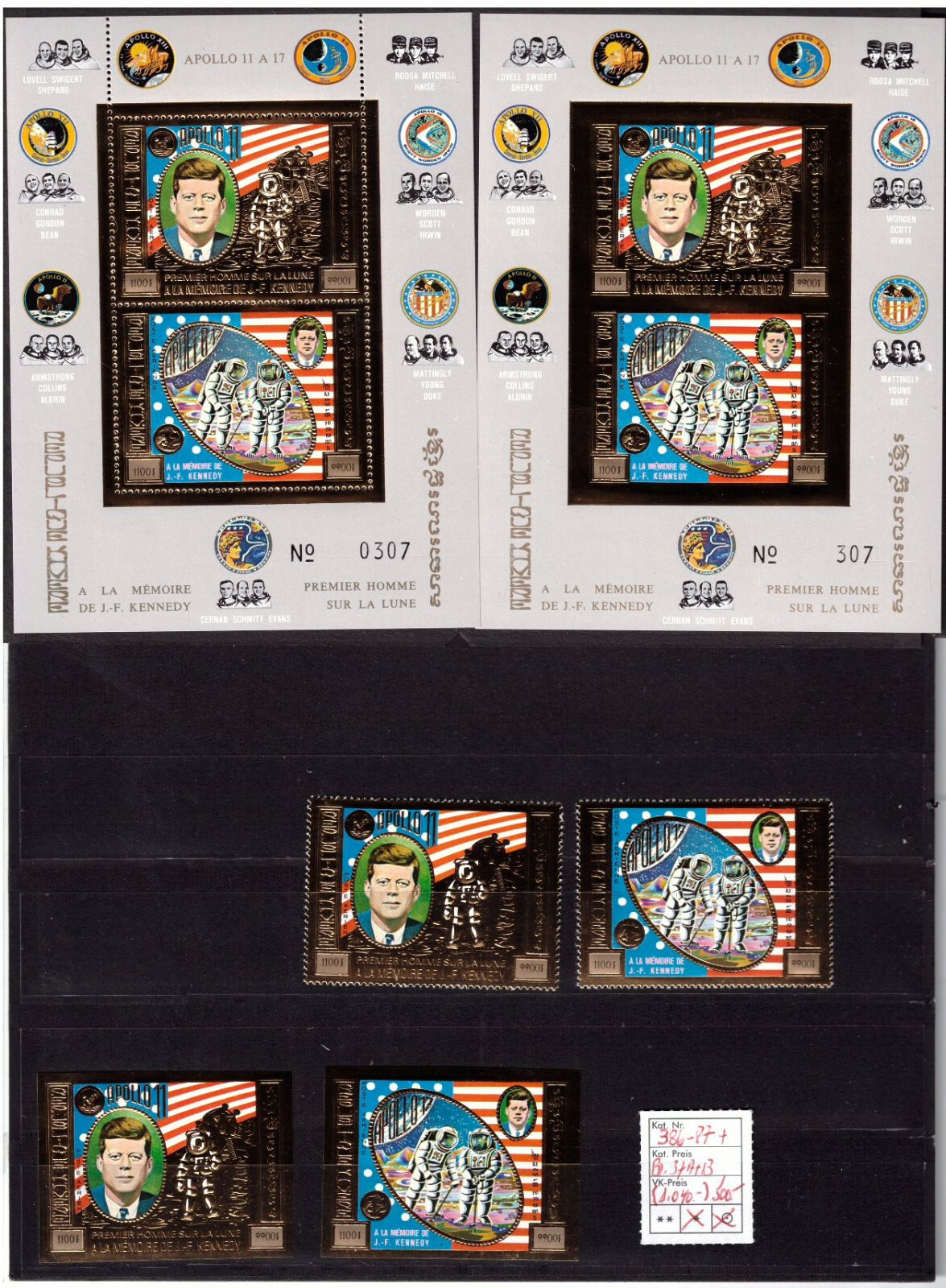 Briefmarken Cambodia/Kambodscha 1974 Michel 386-87 Block 37 A-B Raumfahrt