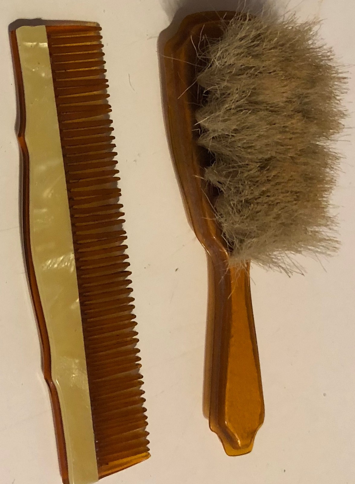 Vintage Child's Baby Nursery Comb & Brush Celluloid HP + Trinket Box - Rare