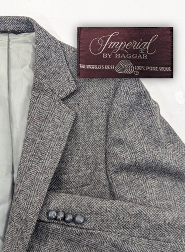 Haggar Tweed Wool Blazer Suit Jacket Heavy Gray Hereingbone