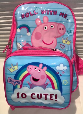 NEW Peppa Pig 16'' Kids School Backpack with Removable Lunch Bag  