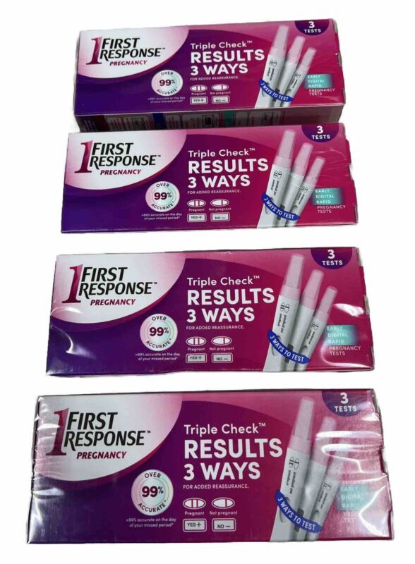 x4 First Response TRIPLE CHECK Pregnancy Test Rapid 3 Tests Each (12 Tests)