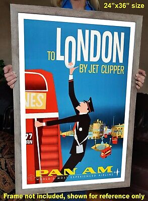 Pan Am World Airways to London 1950s Vintage Retro Travel Poster