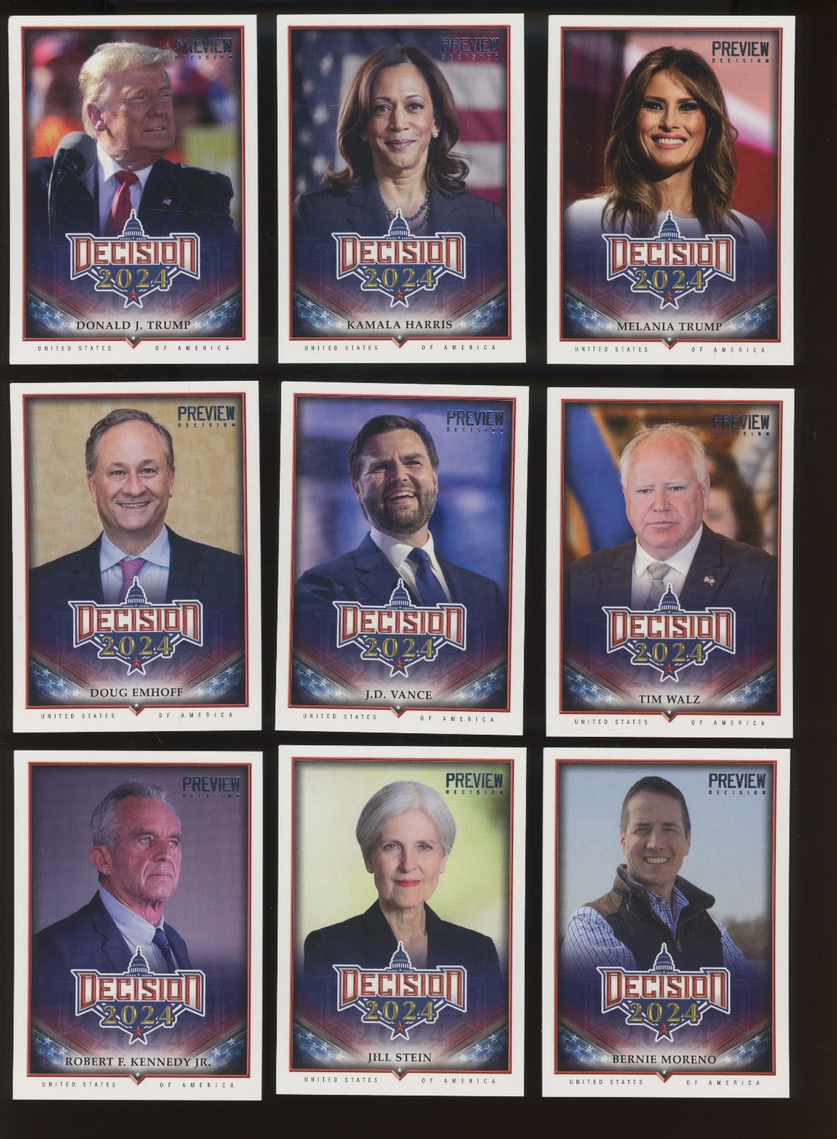 2024 Decision Preview Silver Foil Trump Harris Emhoff Vance Walz Set Of 18