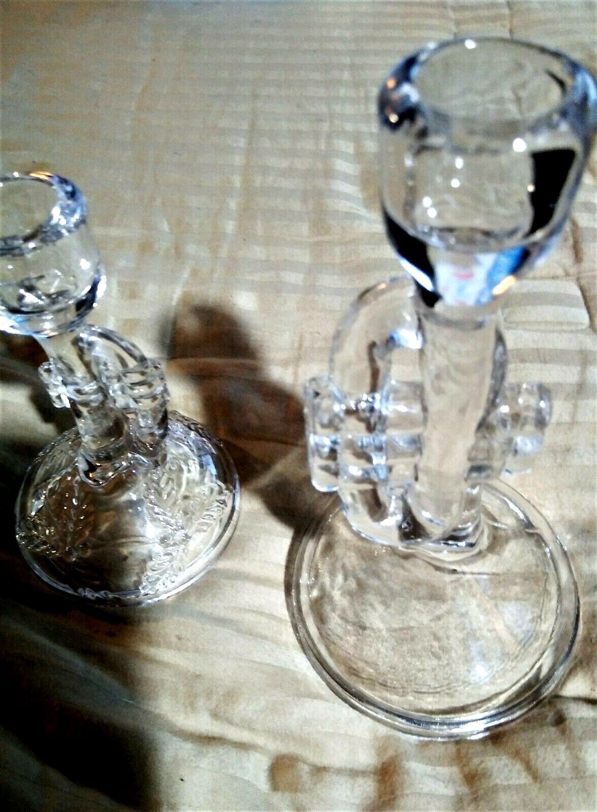 MUSICAL TRUMPET SHAPE HORN CLEAR GLASS 2 CANDLE HOLDERS Candleholders