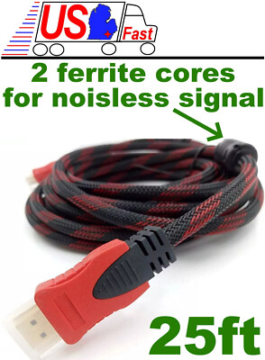 25ft long HDMI Gold Cable/Cord/Wire HDTV/Plasma/TV/LCD/DVR/DVD 1080p v1.4$SHdisc