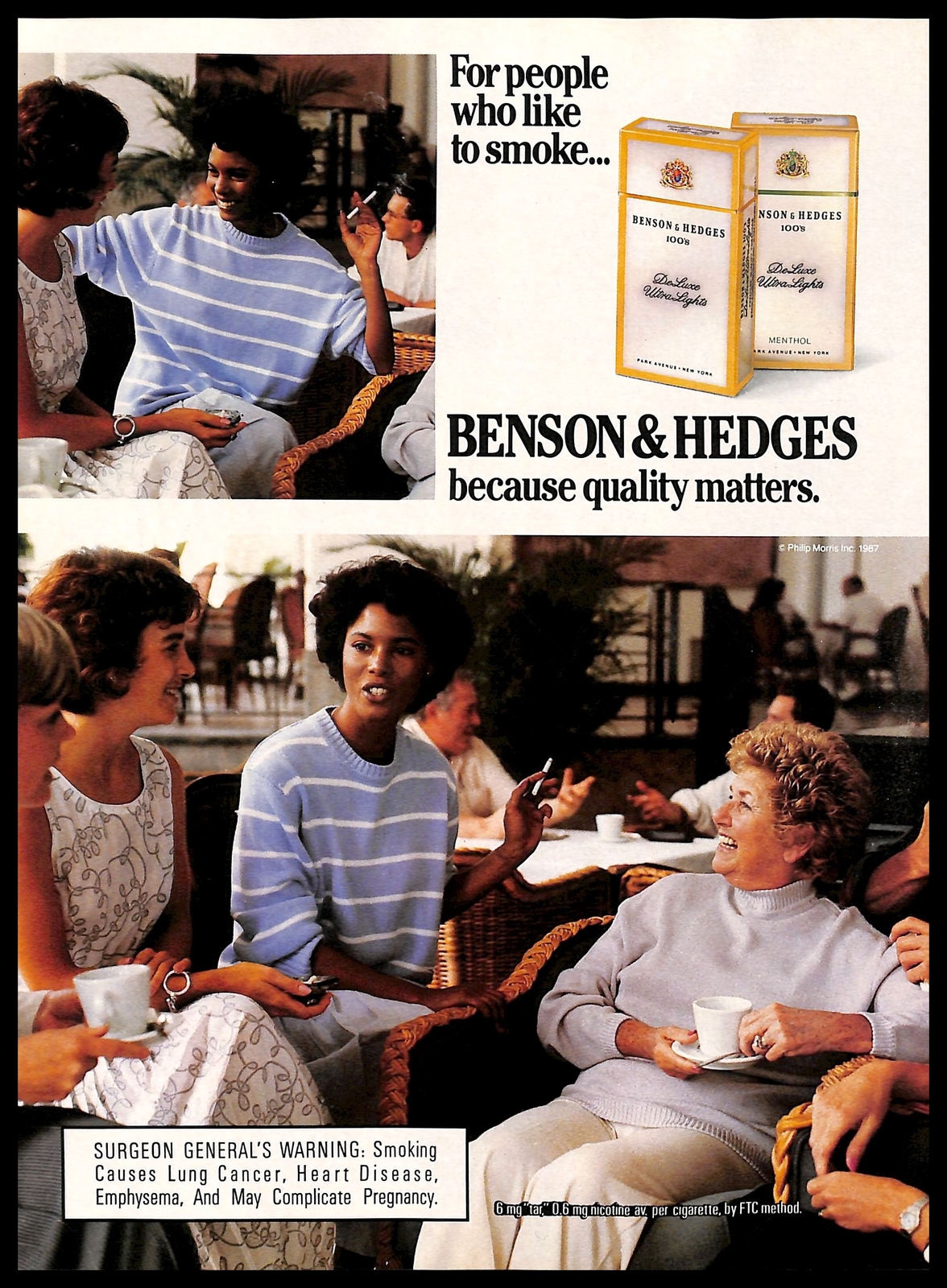 1987 Benson & Hedges Cigarettes Vintage PRINT AD Ladies Tea