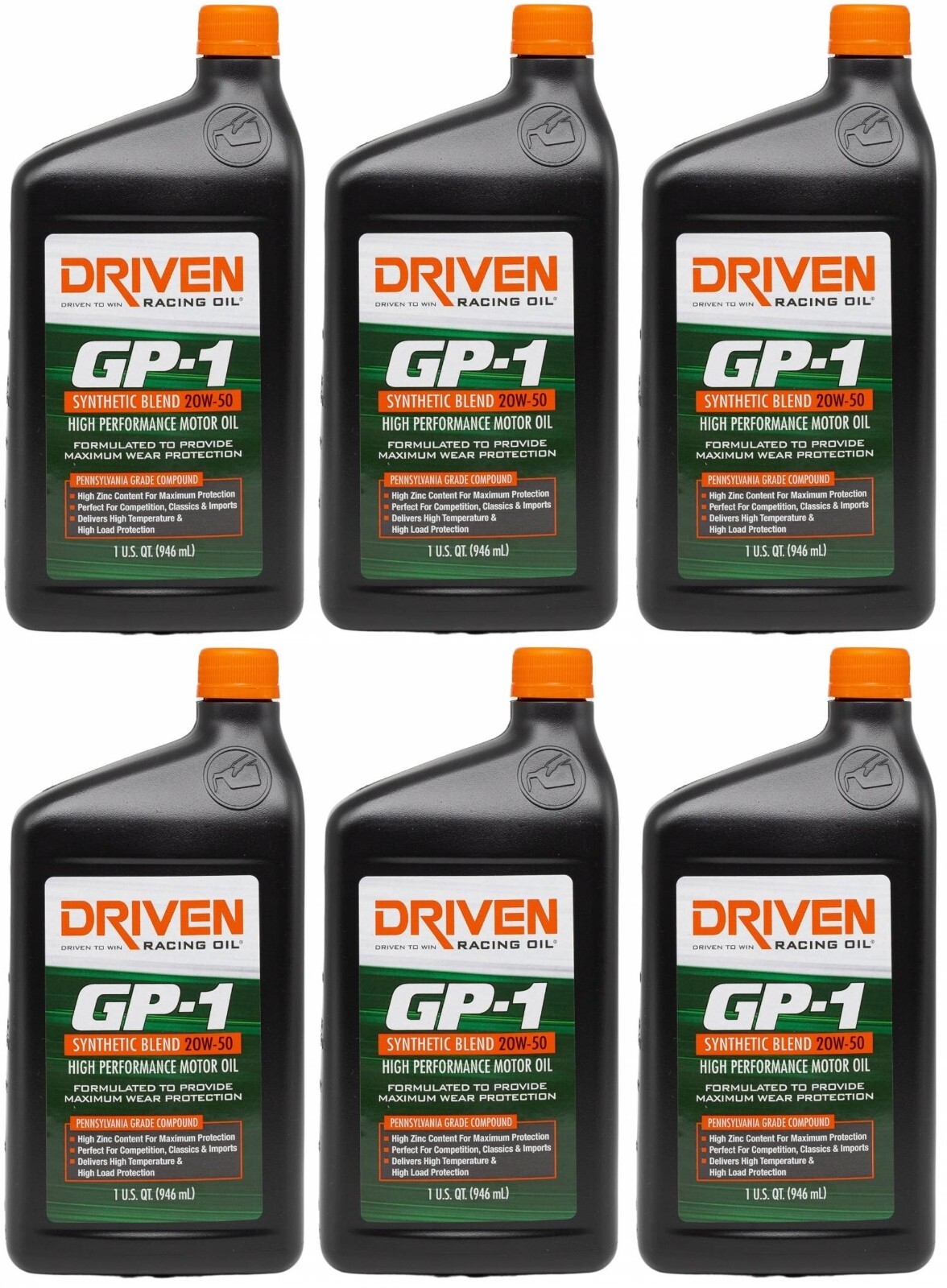 Driven GP-1 20W-50 Synthetic Blend High Performance & Racing Oil 19506 -Set of 6