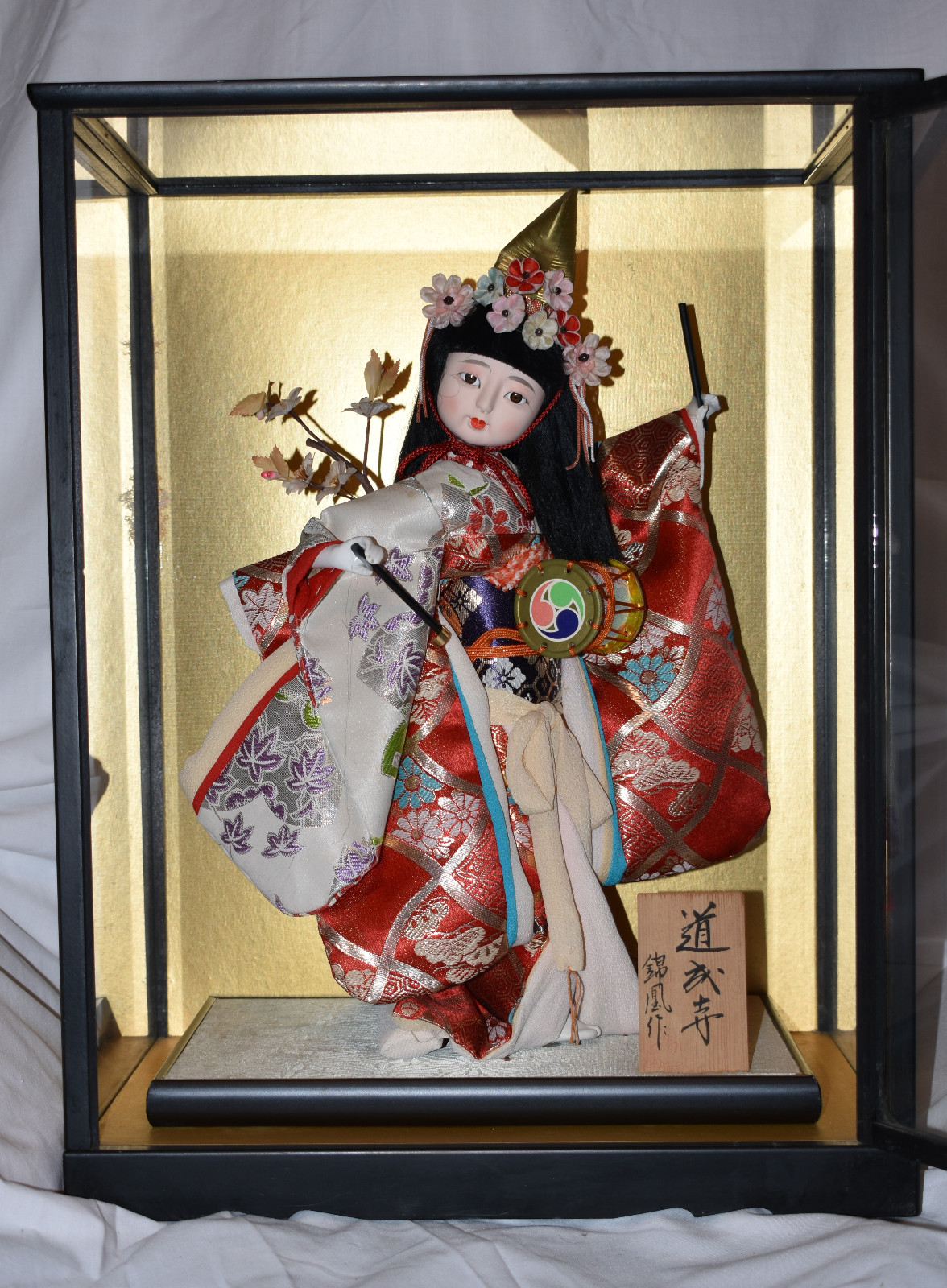 Ichimatsu Kimono Japanese Rare Vintage Gofun Doll with Drum and Signed by Maker