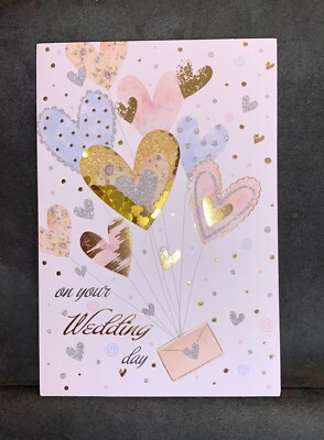 On Your Wedding Day Shaker Greeting Card! Gold Hearts Sweet Sentiment