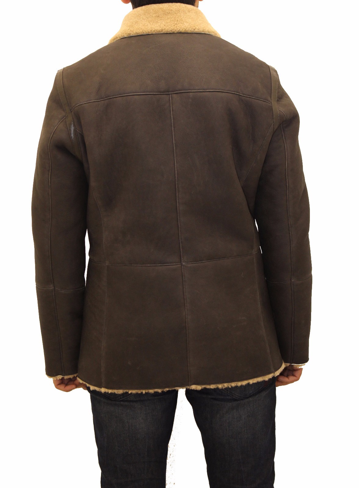 LEATHER STYLES HERREN BRAUNE DEUTSCHE NAVAL LAMMFELL ZWEIREIHIG TRENCHCOAT STUTZER