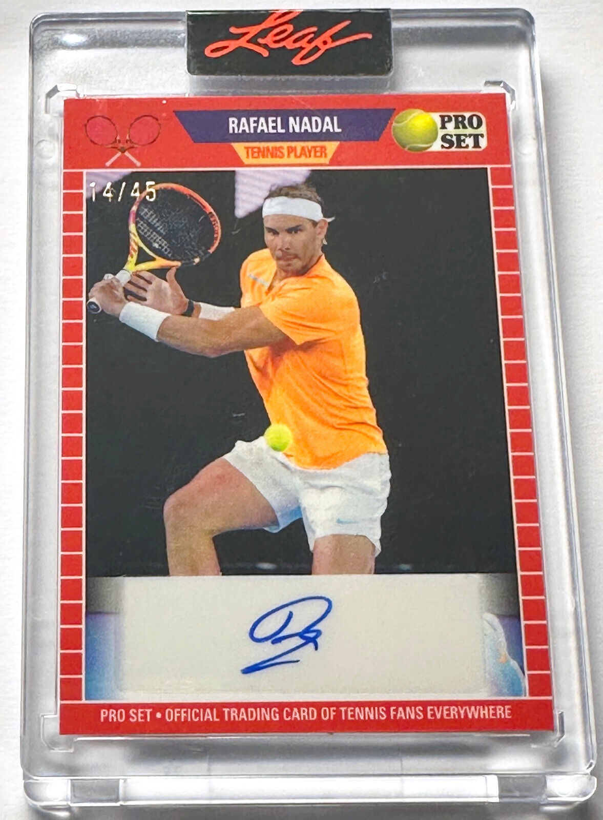 RAFAEL NADAL SIGNED 2023 LEAF PRO-SET 1989 STYLE TENNIS AUTO RAFAEL NADAL SIGNED 2023 LEAF PRO-SET 1989 STYLE TENNIS AUTO