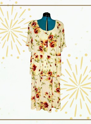 CONNECTED Maroon Green Ivory FLORAL 2 Piece Top Sleeveless Dress Womens PLUS 22W