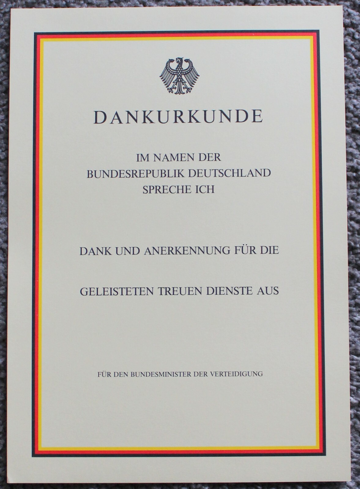 Original Bundeswehr blanko Urkunde Dankurkunde Entlassung