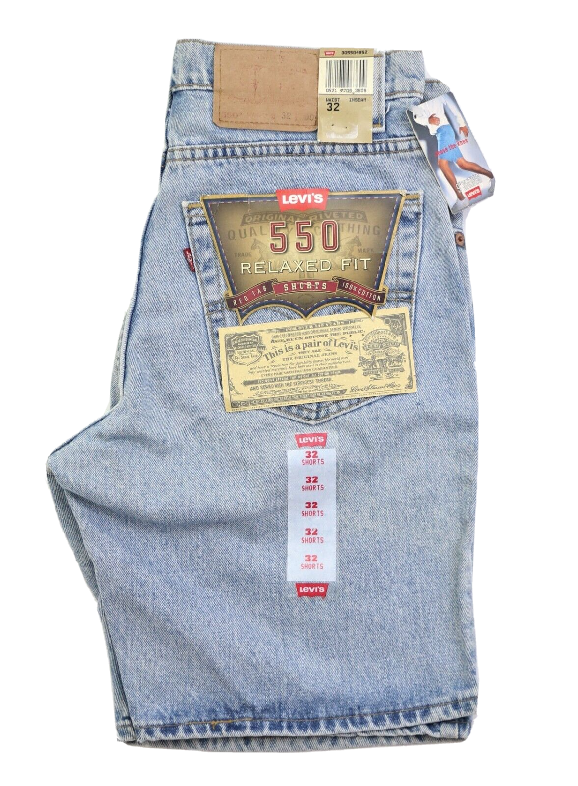 

Новые мужские джинсовые шорты Levis 550 Old Stock, размер W32, свободные, сделано в США, Синий
