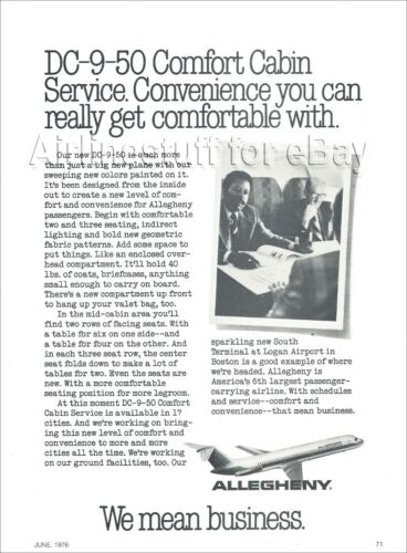 1976 ALLEGHENY Airlines Douglas DC-9-50 PRINT AD Custom Cabin airways advert