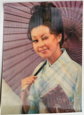 Toppan vintage 3D Lenticular Postcard  Winking Girl with Umbrella Book - mailed