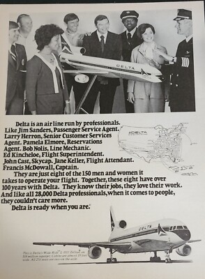 Delta Airlines Magazine Ad Airplane Aircraft The Crew Model Advertisement Art