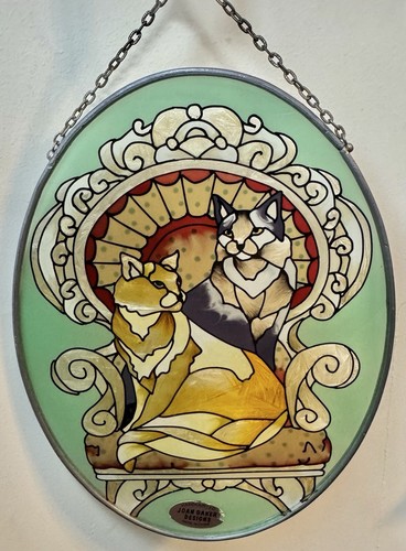 Vintage JOAN BAKER Designs CATS Hand Painted Stained Glass