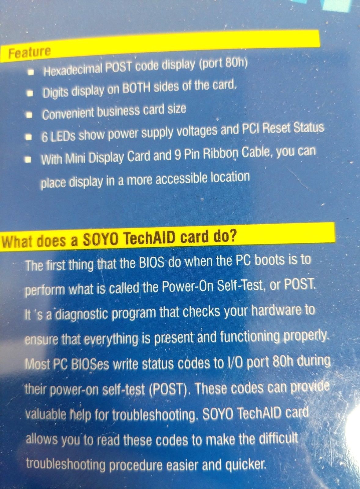 Soyo TechAid Diagnostic Card With User Manual