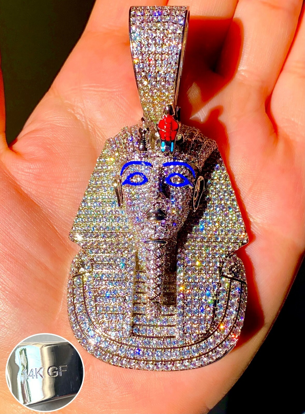 Gold Iced Egyptian King Tut Pharaoh Pendant Medallion Fits upto 20mm Cuban Chain eBay