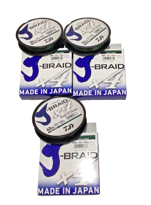 3 DAIWA J-BRAID X4 BRAIDED FISHING LINE GREEN 20 + 30 + 40 lb  150YD 135DG *