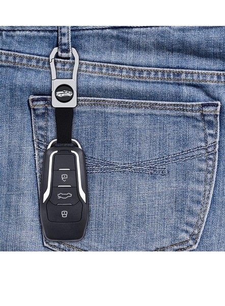 Car key clipped to jeans back pocket.