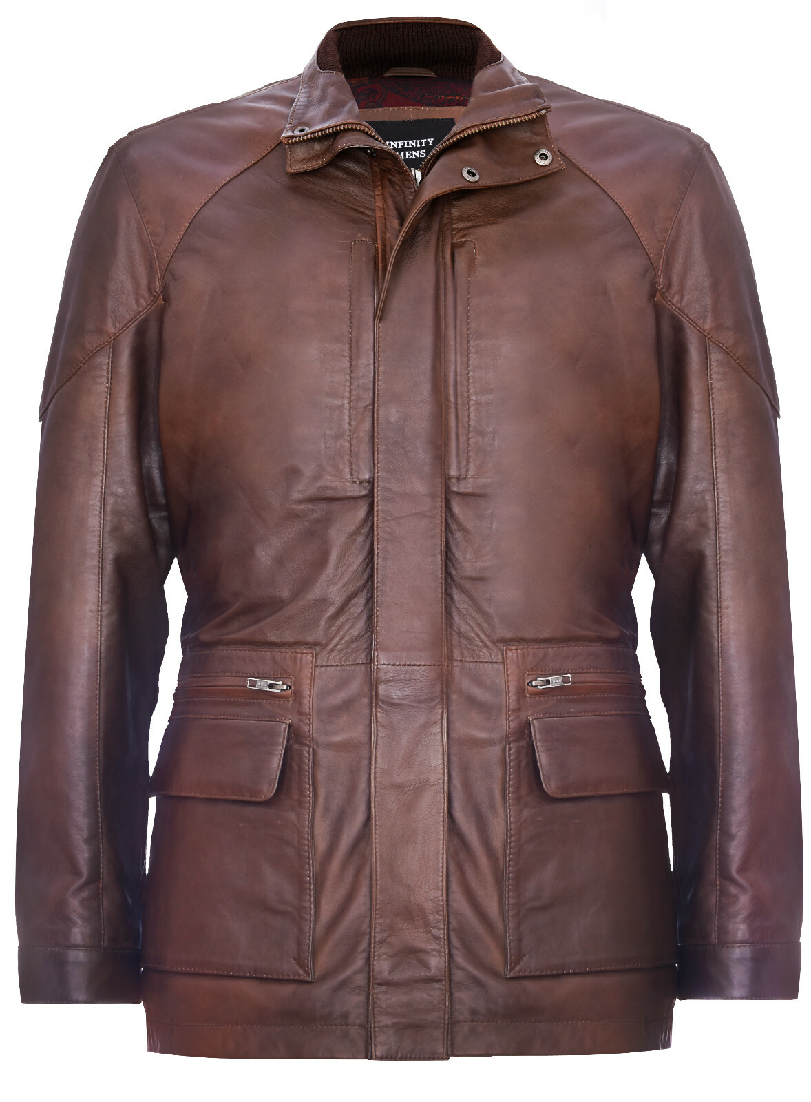 INFINITY HERREN KASTANIENBRAUN SAFARI JACKE, KLASSISCH MULTI-TASCHEN GÜRTEL REEFER MANTEL