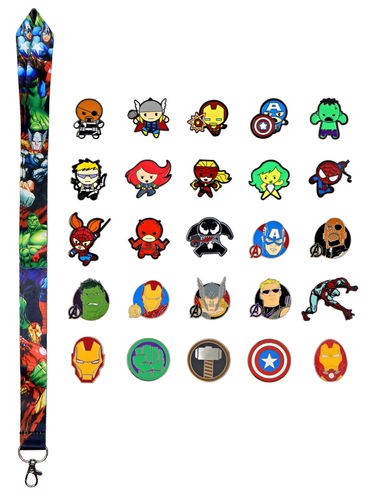 Marvel Avengers Themed 5 Disney Trading Pins & Lanyard Starter Set   Brand New
