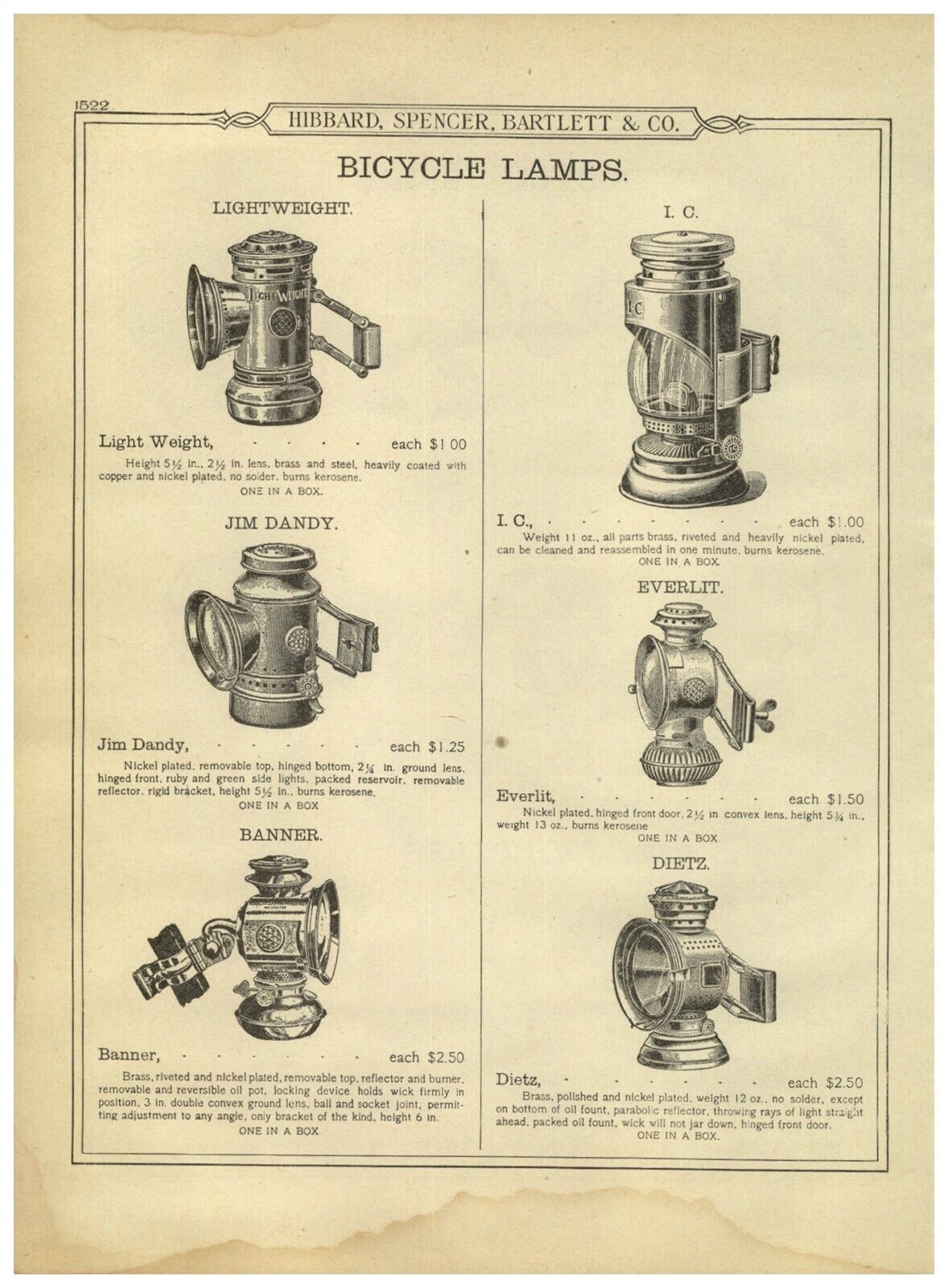 1899 PAPER AD Bicycle Oil Lamps Light Weight Jim Dandy 1899 PAPER AD Bicycle Oil Lamps Light Weight Jim Dandy