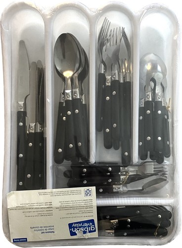 Service For 8  Black Handles 58 Pc New Sealed