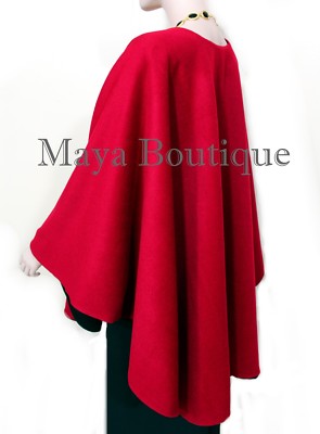 Pre-owned Maya Matazaro Reversible Cape Ruana Wrap Coat Black & Red Cashmere Wool Usa Made