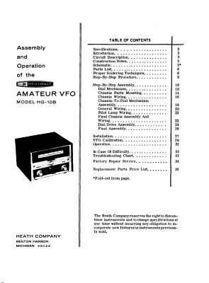 Assembly & Operation Manual for Heathkit HG-10 B