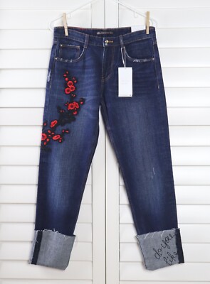 ZARA Trafaluc Trf NWT Cigarette Floral Embroidered Cuffed Jeans Size US 4