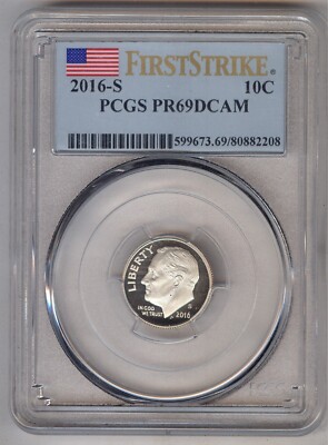2016-S Roosevelt Dime 10C + PCGS + PR69DCAM + FIRST STRIKE + NO RESERVE!