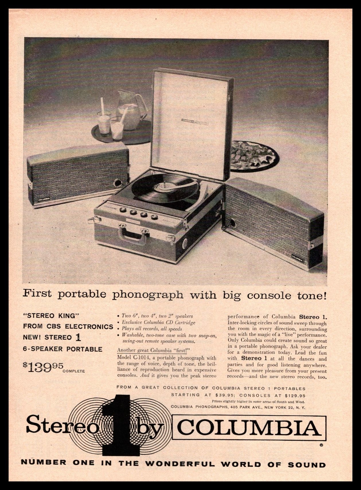 COLUMBIAステレオ 1959 Columbia Stereo 1 Portable Phonograph Model C-1014 Vintage
