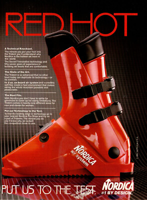 1982 vintage footwear Ad NORDICA Trident SKI BOOT Hi-Tech Red Hot