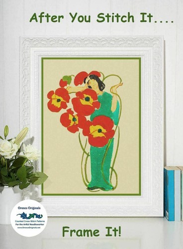 Art Nouveau Black Cat Design detail Folk Art Counted Cross Stitch Pattern