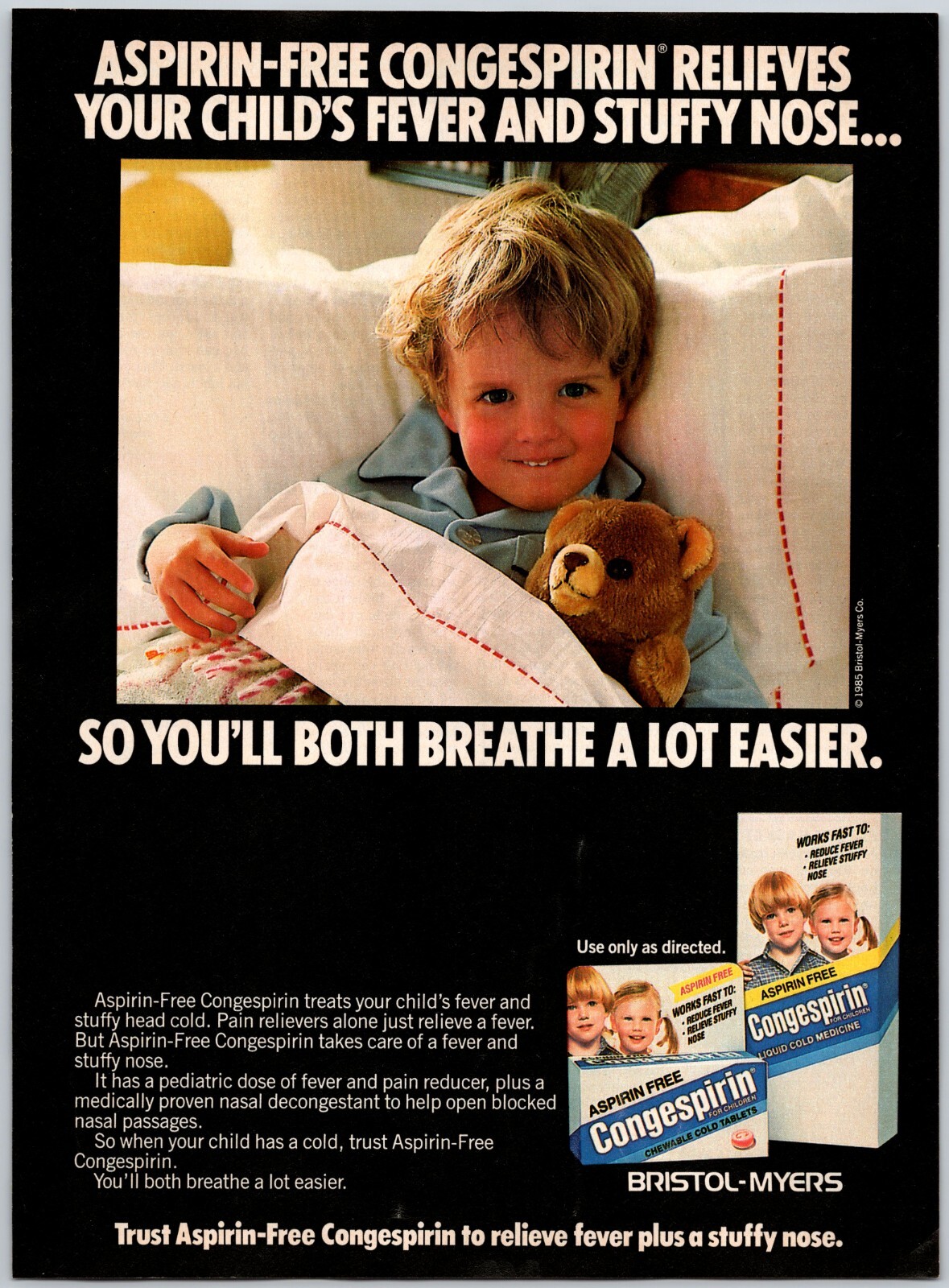 1986 Bristol-Myers Congespirin Aspirin Free Little Boy Teddy Bear Print Ad | eBay for Free Printable Aspirin Coupons
