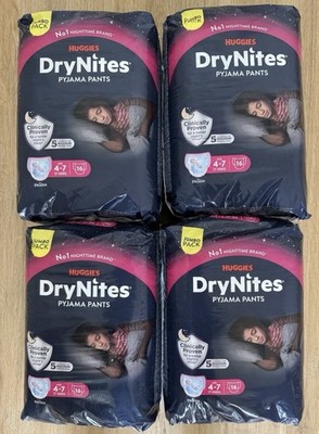 4 Stück Großpakete 64 Stück Huggies DryNites Pants Mädchen 4-7 Jahre 17-30 kg